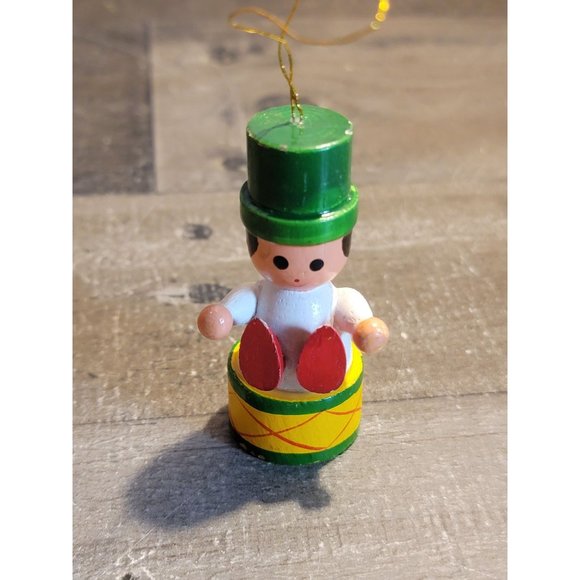 Vintage wooden green Boy drum Xmas ornament decor - Picture 1 of 5